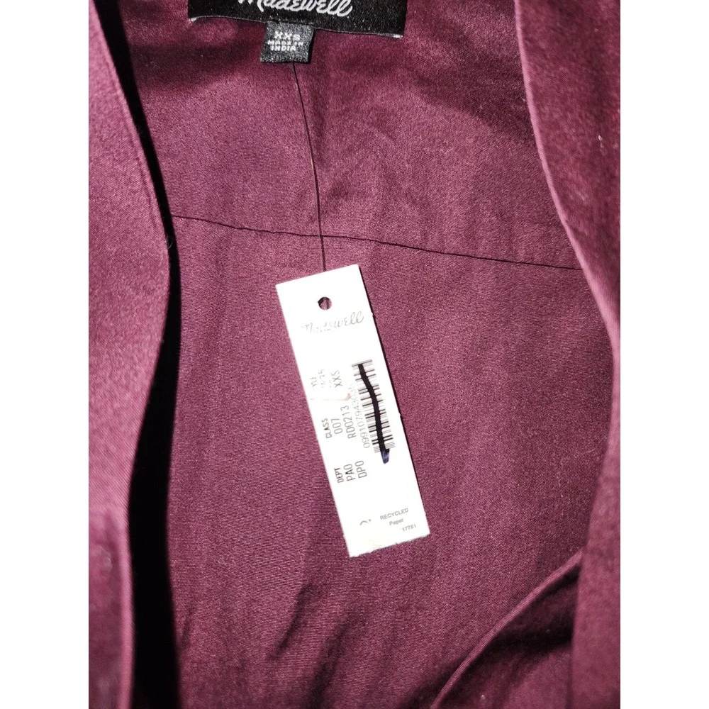 Madewell NEW V-Neck Tie-Neck Button-Front Top Burgundy XXS‎ Luxury Minimalist